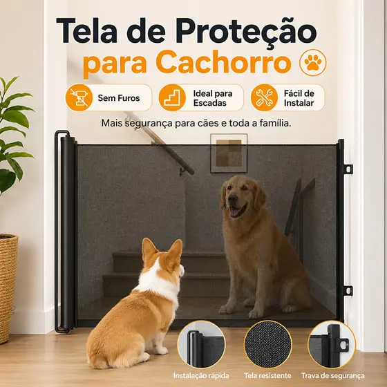Tela de Proteção para Cachorro ou bebê Retrátil portao para pet 78x130cm