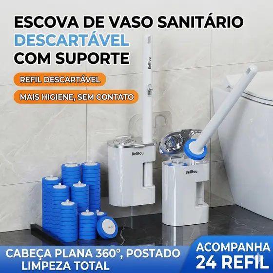 Escova de Vaso Sanitário com 24 Refis Descartáveis Kit de Limpeza para Vaso Sanitário com Suporte Cabo Longo