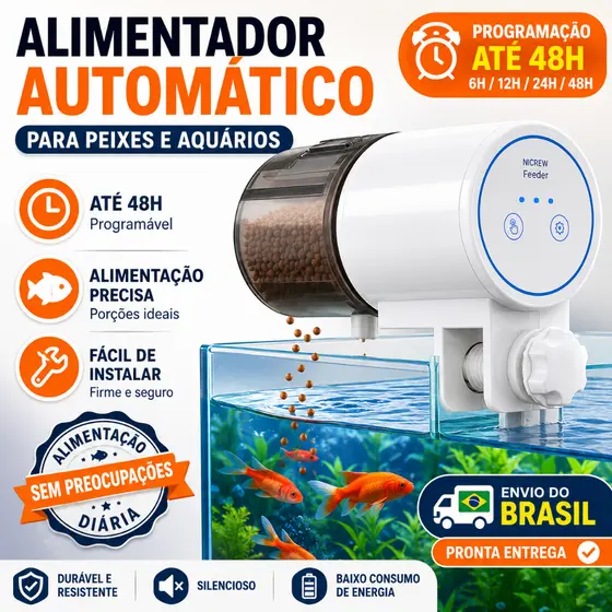 Alimentador Automático Aquário para Peixes Digital Programável Timer Ajuste de Porções Até 6H 12H 24H 48H