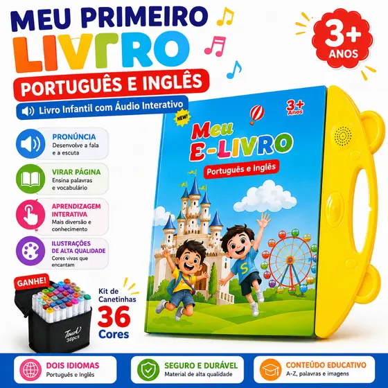 Livro Infantil com Som Livro Sonoro Interativo Infantil Bilíngue Português/Inglês