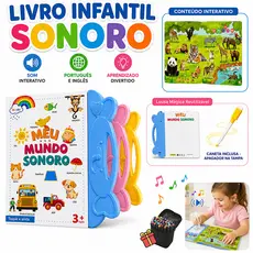 Livro Infantil Bilíngue Português-Inglês Interativo com Som e Toque Inteligente Educativo para Crianças de 2 a 6 Anos