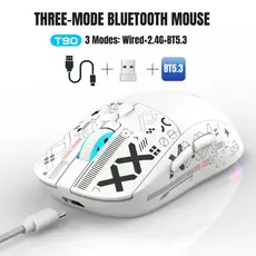 Mouse Sem Fio Bluetooth RGB Recarregável T90 2.4G USB 3600 DPI Silencioso Ergonômico