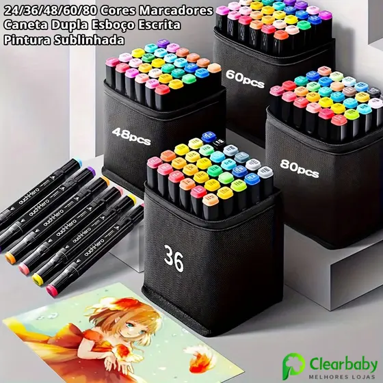 24/36/48/60/80 Cores Marcadores Caneta Dupla Esboço Escrita Pintura Sublinhada