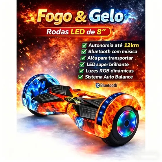 Hoverboard Skate 6,5" Infantil 600W com Música Bluetooth e Iluminação, Brinquedo Premium para Meninos e Meninas