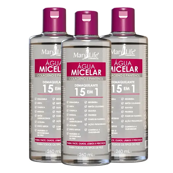 ÁGUA MICELAR 15 EM 1 – COLÁGENO E PANTENOL (DEMAQUILANTE SKIN CARE)