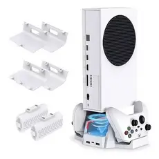 Suporte Cooler para Xbox Series S | 2 Ventiladores + Carregador Dual Controle | 2x800mAh | LED Indicador