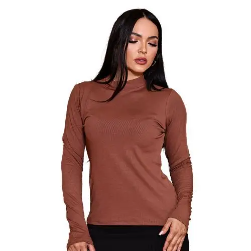 Blusa Manga Longa Cacharrel Gola Alta Basica T-shirt