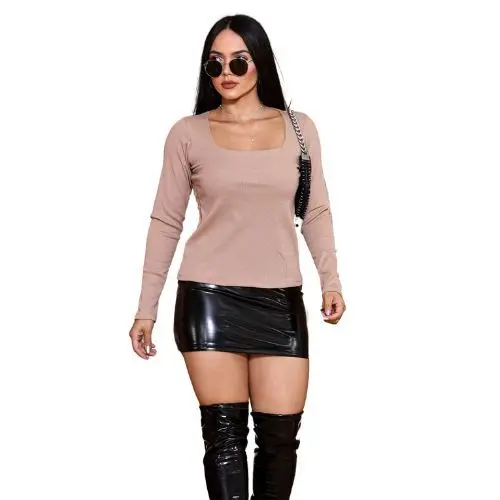 Blusa Manga Longa Ribaninha Gola Quadrada