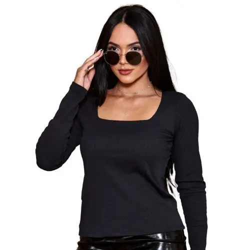 Blusinha Feminina Decote Quadrado Manga Longa