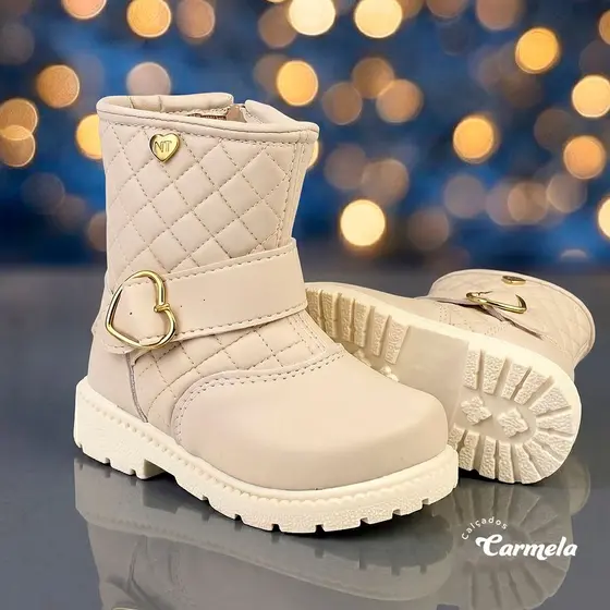 Bota Infantil Menina Coturno Feminino Cano Médio Confortável Tratorado Macio Antiderrapante