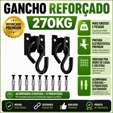 GANCHO DE REDE BLACK/PRETO KIT COMPLETO 8 BUCHAS E 8 PARAFUSOS
