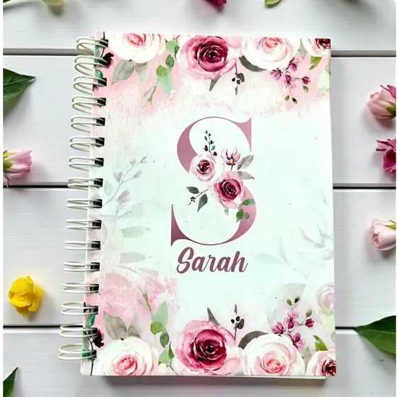 Agenda Personalizada 2027 Rosa Floral Iniciais - Com Nome