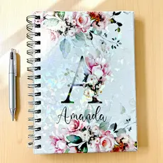 Caderno Floral Personalizado A5 - Personalize Com a Inicial e o Nome