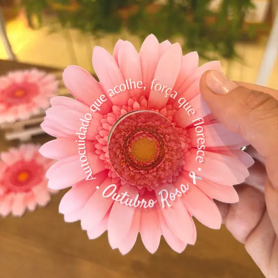 Kit Lembrancinha Outubro Rosa - Mini Creme Cartão Flor 10un