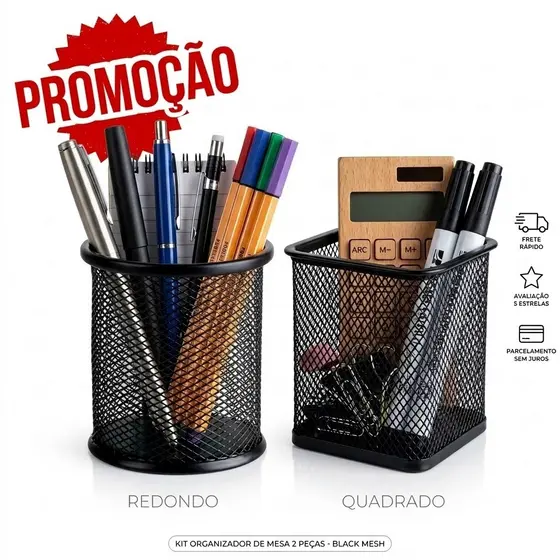 Porta Caneta / Porta Objeto Organizador Para Mesa De Metal Aramado Material Escritório E Papelaria