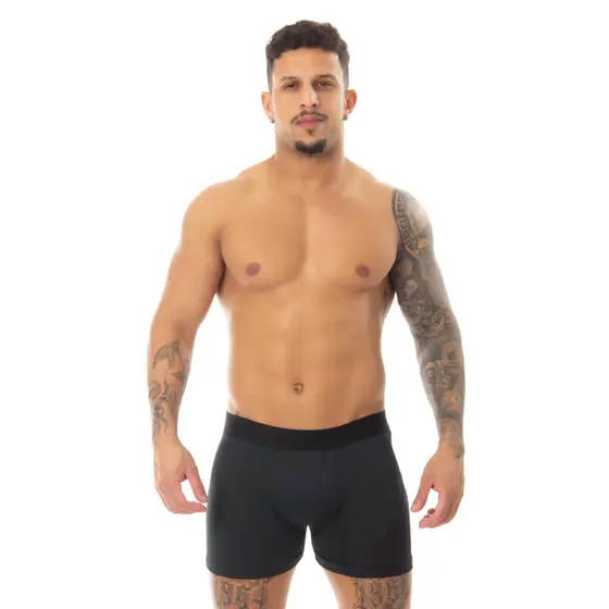 Cueca Boxer Bicolor em Microfibra com Detalhe Lateral