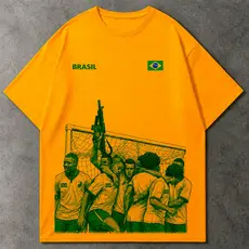 Camiseta Seleção Brasileira com Frase Camisa Copa do Mundo de Cria Streetwear Algodão Personalizado