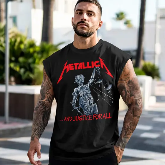 Camiseta Regata Machão Masculina Metallica Justice for All Regata Rock para Shows
