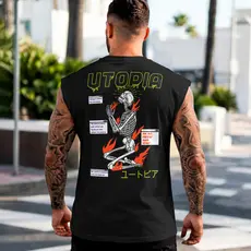 Camiseta Regata Machão Caveira Esqueleto Utopia Moda Urbana Streetwear Masculina Estampada