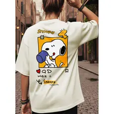 Camiseta Feminina Snoopy Blusa Casual Fofo Estampada Algodão