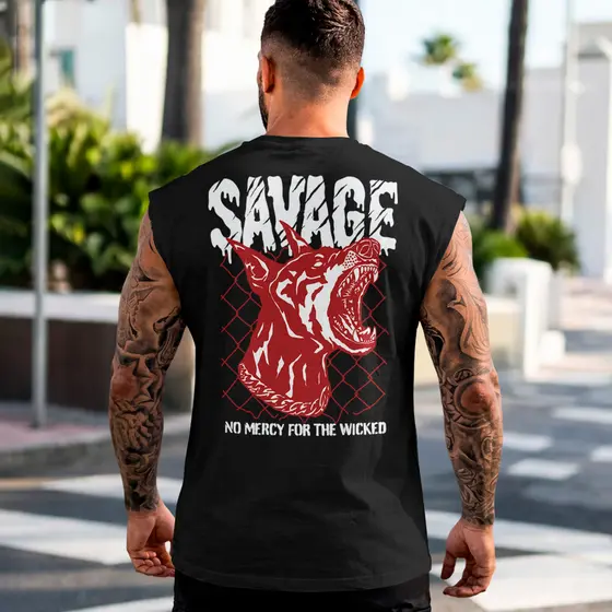 Camiseta Regata Machão Masculina 100% Algodão Estampa Cachorro Savage Dog Regata Street