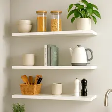 Kit 3 Prateleiras 50x15cm Branco Preto MDF De Parede Organizadora Cozinha Quarto Livro Enfeite com Suportes e Parafusos