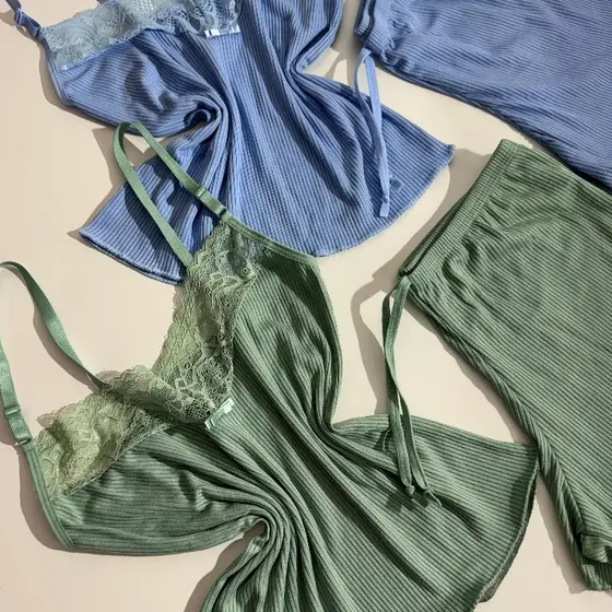 Baby Doll Canelado com Renda Conforto Estilo Noites Suaves Roupa de Dormir