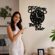 Relógio de Parede Deus é Bom o Tempo Todo MDF Preto 27cm Decorativo - ENVIO RÁPIDO