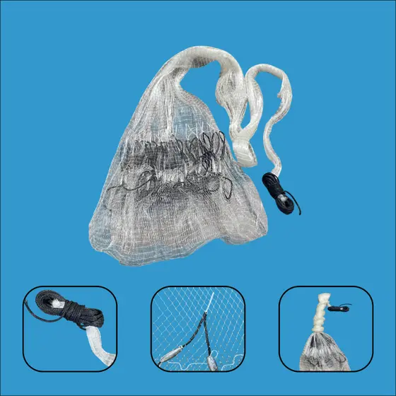 Tarrafa Grande Artesanal de Fio De Nylon Com Corda E Chumbo Pesca