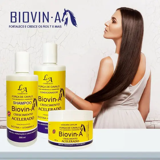 Kit Crescimento Acelerado Biovin-A Força de Cavalo Shampoo Condicionador e Máscara Hidratante