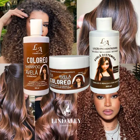 Combo Tonalizante Avelã Acobreado Morena Iluminada Tons Caramelos Marrom Intenso