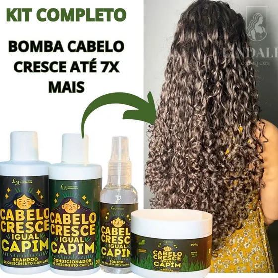 Kit Cabelo Cresce Igual Capim - Combo Capilar Completo Cresce 7x Mais - Crescimento Capilar