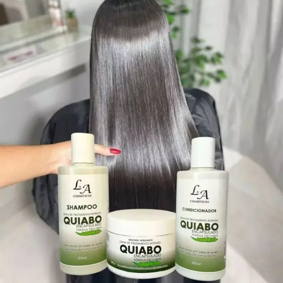 Kit Capilar Quiabo Reconstrução e Hidratação Shampoo Condicionador e Máscara Revitalizante