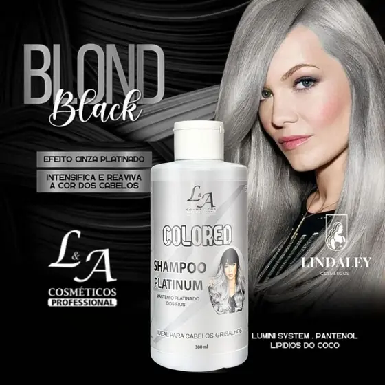 Shampoo Matizador Platinum Efeito Platinado - S/ Amônia - Resultado 100% Natural La cosméticos 300ml