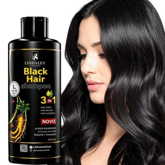 Shampoo Tonalizante Preto Lindaley Hair Dye Black Shampoo - Tintura - Preta Escurecedor Para Cabelos Pretos Grisalhos