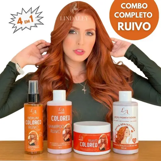 Combo Completo Tonalizante Ruivo Intenso Raposinha 4 em 1 Shampoo Condicionador Máscara Sérum Ruivo