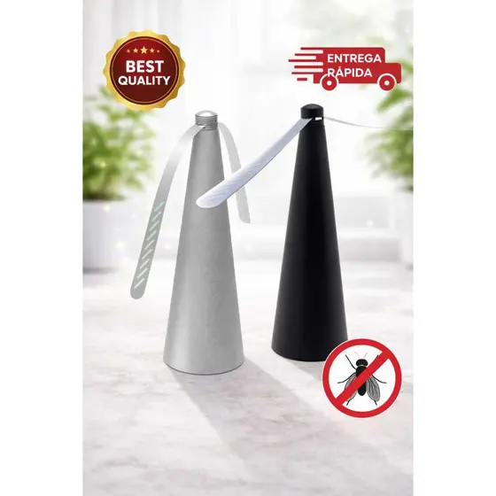 Repelente de Mesa Ventilador Plástico Preto e Prata (Pilha) 9cm x 9cm x 26cm - Lyor