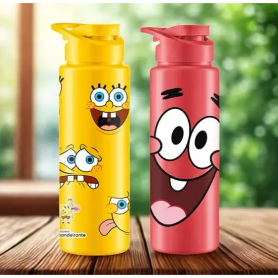 Garrafa Infantil Bob Esponja e Patrick 750ml Original  Livre de BPA | Alça e Estampa Divertida