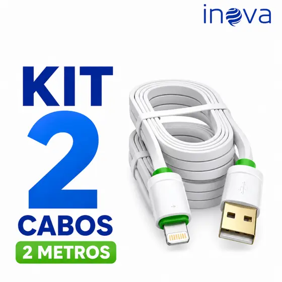 KIT COM 2 CABOS Lightning 2 Metros Carregamento Rápido Usb Compativel ios iPhone 7 Ao 14 Pro Max 3.4A INOVA