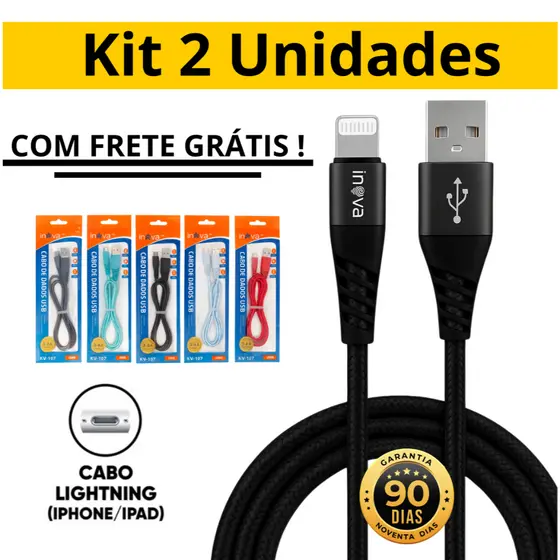 KIT 2 CABOS DE IPHONE Carregamento Rápido Iphone 7 ao 14 Pró Max Nylon Resistente Flexivel
