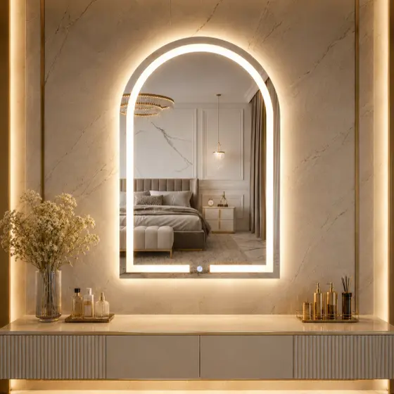 Espelho Oval com LED Touch 80x50cm Luz Fria e Quente Ideal para Penteadeira