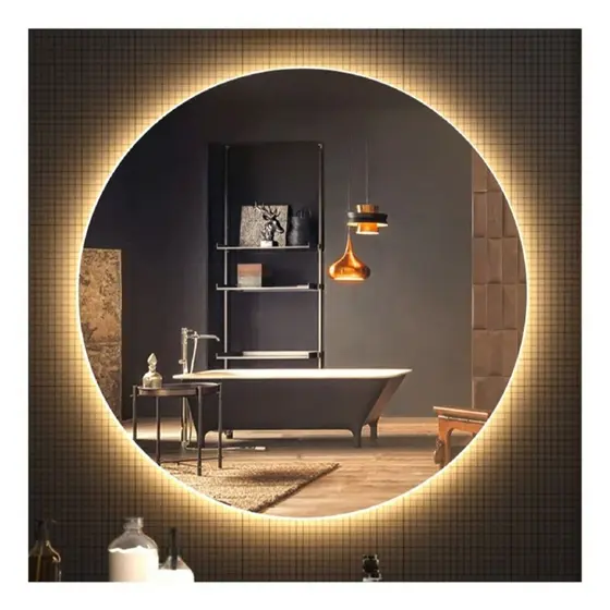 Espelho Redondo Lapidado LED – Retroiluminado, 30/40/50/60cm, Fácil Instalação