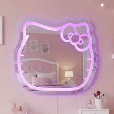 Espelho Gatinho Infantil LED Touch 3 Cores Rosa Branco Amarelo