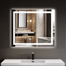 Espelho Grande Quadrado 50x50 Jateado com Led Touch para Banheiro Maquiagem Penteadeira decorativo