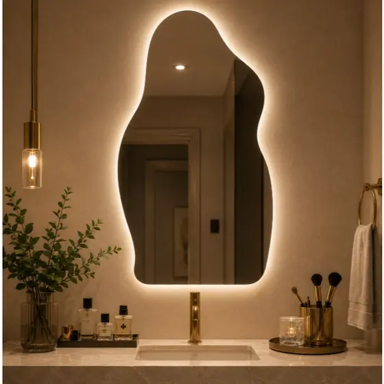 Espelho Orgânico Flame 50x80cm Com LED ou Sem LED Decorativo Lapidado Banheiro Lavabo Quarto Sala