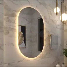 Espelho Oval Grande de Parede com LED Sem Fio Luz Quente e Fria para Banheiro Quarto e Sala