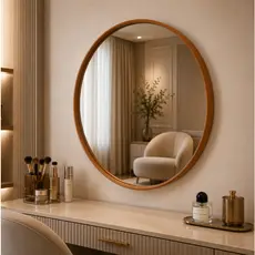 Espelho Redondo Decorativo Couro Ecológico Moderno para Sala Quarto Banheiro Lavabo