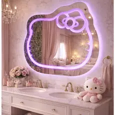 Espelho Gatinho LED 70x65 Infantil Decorativo Controle 3 Cores Vidro Premium