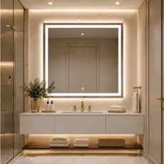 Espelho LED Quadrado 50x50cm Touch Luxo Premium 3 Tons de Luz Decorativo Banheiro Penteadeira