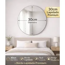 Espelho Redondo 30cm Decorativo Lapidado Espelho de Parede Moderno para Sala Quarto Banheiro Hall